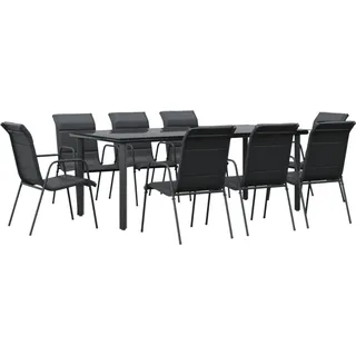 vidaXL 9-tlg. Garten-Essgruppe Schwarz Stahl und Textilene - Schwarz