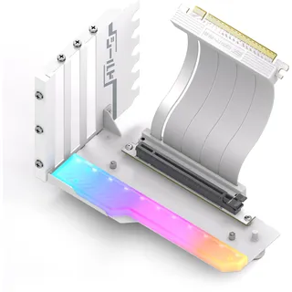 EZDIY-FAB Vertikale GPU-Halterung mit High-Speed PCIE 4.0 Riser-Kabel,ARGB-Modul,115mm/4.52in Flexible Verlängerung, 90-Grad-Stecker,nur Kompatibel zu Voll-geöffneten PCIe-Steckplätzen-Weiß-YIHPI344-3