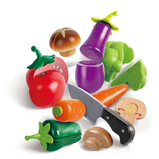 HaPe Gartengemüse – Gemüse Spielset, 9-teiliges Set mit Klett, inkl. Paprika, Tomate & Messer, Küchen-Rollenspiel, Schneideset aus Holz, für Kinder ab 3 Jahren