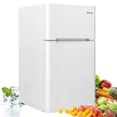COSTWAY 90L Kühlschrank mit 27L Gefrierfach Kühl-Gefrier-Kombination Standkühlschrank Gefrierschrank mini Kühlschrank (weiß)