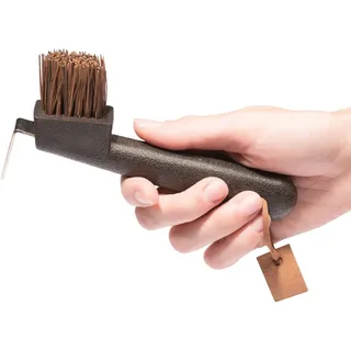 Animalon Naturborsten Hufkratzer mit Bürste | Picker aus rostfreiem Edelstahl | Ergonomischer Hufkratzer für Pferde | 2 in 1 Hufauskratzer in braun für die Pferde-Hufpflege | Hufräumer Pferd