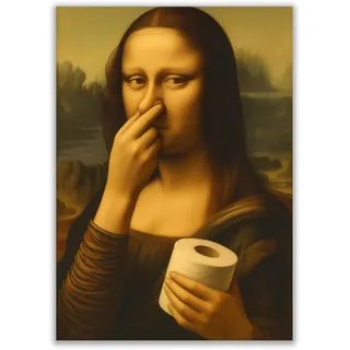 WBdesignz Lustiges Poster – Mona Lisa mit Klopapier und Nase-zu-Geste – Ironische Wanddeko für Toilette, Gäste-WC oder Badezimmer – ohne Rahmen (30 x 40 cm)