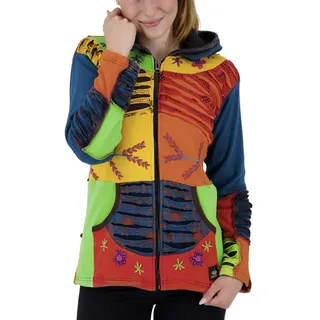 Ankerglut Damen Patchwork Fleecejacke mit Kapuze Übergangsjacke Windbreaker #nepalliebe, slate gray, 44