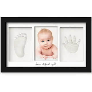 KeaBabies Baby Handabdruck Und Fußabdruck Set - Ton Handabdruck Andenken Rahmen, Neugeborenen Kinderzimmer Bilderrahmen fur Mädchen und Junge, Personalisierte Geschenke Baby fur Neue Mom (Onyx Black)