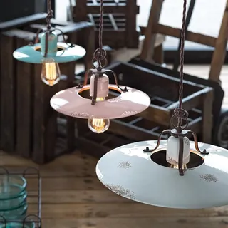 Ferroluce Country Keramik-Hängeleuchte Ø 30cm Weiß Rund - Weiß