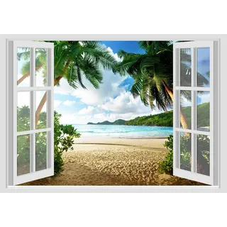 Wandtattoos Fenster - PARADIES MEER OASI RELAX - 70x100 cm Wandaufkleber 3D Wand Wand