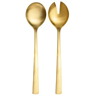 Intirilife Salatbesteck 2er-Set Edelstahl 18/0 Salatgabel Servierlöffel in Gold- matt, | Gr.: onesize