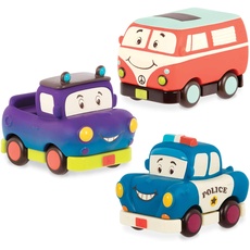 Bild von toys Weiche Spielzeug Autos zum Zurückziehen und Loslassen – Polizeiauto, Camper, Truck – Motorikspielzeug für Kinder ab 1 Jahr (3 Stück)