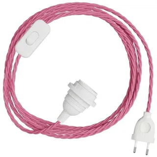 Creative Cables Snakebis Twisted E27 Lampenschirm-kabelsatz Mit Lampenfassung. Stoffummanteltes Kabel Und Zweipoliger Stecker 3 M - Fuchsia - One Size