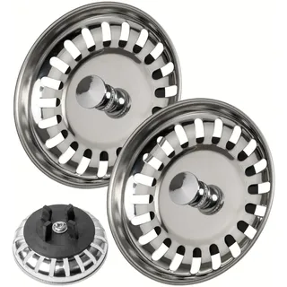 Spülbecken Siebkörbchen, 2 Sets, Ø 80 mm, kompatibel mit IKEA Siphon ATLANT und DOMSJÖ, Siebkorb mit verbesserter Gummidichtung, passend für Atlant Spültisch, Domsjö Spüle, Stöpselsieb Lippendichtung