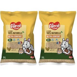 Aimé | Kleintierstreu | Streu Biologisch abbaubare | Saugfähige Maisflocken | Kaninchen, Meerschweinchen, Hamster, Mäuse, Meerschweinchen | Bis zu 3 Wochen verwendbar | Bis zu 3 Wochen verwendbar | 5L