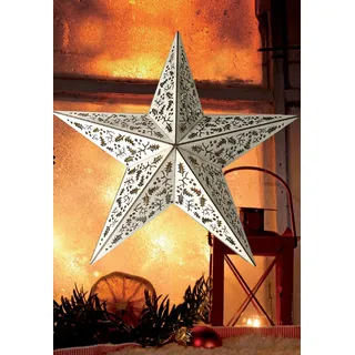 LED Holzstern mit Fernbedienung 10 LED`s Weihnachten Fentser Dekostern 40 cm Mistelzweig-Optik Fensterbild - Rot
