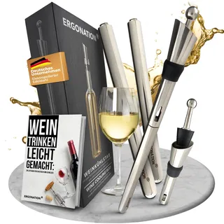 Ergonation® 5-in-1 Patentierter Edelstahl Weinkühlstab | Weinkühler Stab mit 2 Stäben, Ausgießer, Stopfen und E-Book | Maximale Langlebigkeit | Geschenk für Weinliebhaber