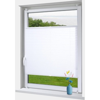 OBdeco Plissee Rollo Klemmfix ohner Bohren lichtdurchlässig Crushed Optik Faltrollo für Fenster und Türen Easyfix Weiß 45x120cm