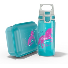 SIGG - Trinkflasche Kinder 0,5L & Brotdose 1L - Viva Lunchbox Set Unicorn - Federleicht - Spülmaschinenfest- BPA-frei - Ideal Für Die Schule - Blau