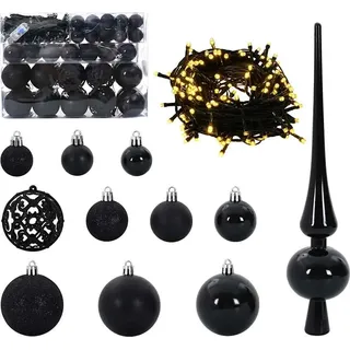 Weihnachtskugel-Set mit 150 LEDs 61 pcs Schwarz Kunststoff - Schwarz
