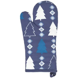 Homescapes Weihnachts-Ofenhandschuh Winterland, 18/32 cm , Blau , Textil , Baum/Pflanze/Natur , 18x32 cm , Oeko-Tex® Standard 100 , Heimtextilien, Geschirrtücher & Schürzen, Topflappen & Kochhandschuhe