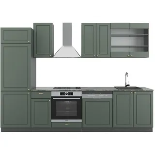 Vicco Küchenzeile Fame-Line 300 cm Grün-Gold Landhaus/Anthrazit