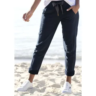 Sweathose ELBSAND "Brinja", Damen, Gr. XL (42), N-Gr, blau (marine), angeraute Sweatware, Obermaterial: 95% Baumwolle, 5% Elasthan, unifarben, figurumspielend lang, Hosen Sweathose, mit Logoprint am Bund und Taschen, Jogginghose, Relaxhose, Topseller