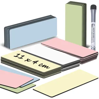 BIROYAL 25 Stk Magnetstreifen beschreibbar 11x4cm - 5 Farben Whiteboard Magnete zum Beschriften - beschreibbare Magnete für Magnettafel Kühlschrank Tafel - Magnetschilder zum Beschriften inkl.1 Marker