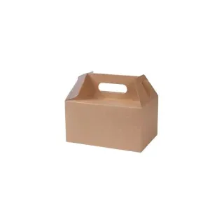 Greenbox Lunchbox mit Griff, faltbar, braun, Faltbare Essensbox mit praktischen Henkel für den Transport, 1 Karton = 100 Stück, Maße (L x B x H): 21,5 x 15 x 11,5 cm