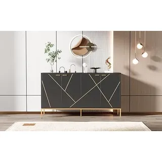 FurnitureR Elegantes Schwarz-Gold Buffet, Minimalistisches Design, Langlebiger Metallrahmen, Vielseitig Verwendbar im Esszimmer und Wohnzimmer, Einfacher Aufbau, H 80cm / B 150 cm/T 40 cm