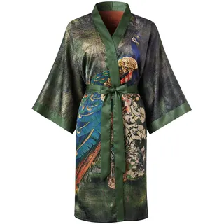 Ledamon Damen Kimono Kurz Robe - Klassischer Floral Bademantel Nachthemd (Grasgrün)