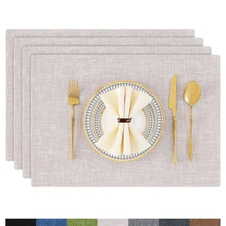 Homaxy Tischsets Abwaschbar 4er Set, Platzsets Abwischbar Leinen Hitzebeständig Platzdeckchen rutschfest Doppelseitigen Tischuntersetzer Tischsets Stoff, Beige