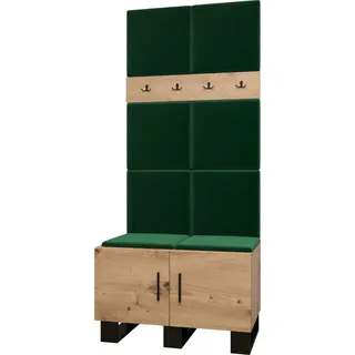 Garderobe ARTIN Set 4 mit gepolsterten Paneelen Industrial Design - Grün