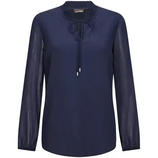 Chiffonbluse GOLDNER "Kurzgröße Elegante Jersey-Bluse mit Rundhals", Damen, Gr. 24, blau (marine), Obermaterial: 100% Polyester PES., Modisch, figurumspielend, Gummibündchen, Blusen Chiffonbluse, Gummibund