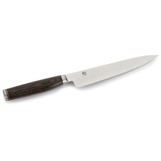 KAI Shun Premier Tim Mälzer japanisches Allzweckmesser 16,5 cm Klingenlänge - VG-MAX Kern 61 HRC, 32 Lagen Damast hochglanzpoliert - Pakkaholz mittelbraun - Hammerschlagoberfläche - Made in Japan