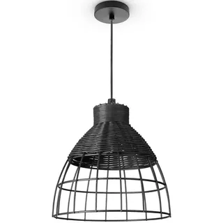 Paco Home Pendelleuchte Wohnzimmer Tischleuchte Boho Käfig Lampe LED Hängeleuchte Rattan Esszimmerlampe E27 Vintage, schwarz