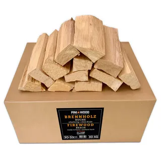 PINI Grillholz OHNE RINDE Buche 30 Kg Brennholz 30-33 cm für Pizzaofen Grill Smoker Kamin Feuerschale