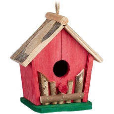 Relaxdays Mini Vogelhaus, zum Aufhängen, für Balkon & Garten, Holz, Deko Vogelhäuschen, HBT 18 x 17 x 11 cm, rot/grün