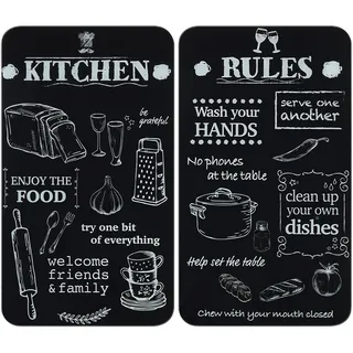 WENKO Herdabdeckplatte Universal Mod. Kitchen Rules, höhenverstellbar für alle Herdarten, Schneidebrett und Spritzschutz, Glas, 30 x 52 cm, 2-teilig