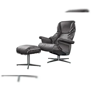 KAWOLA Sessel MODO Relaxsessel drehbar Leder dunkelgrau mit Hocker