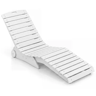 COSTWAY Sonnenliege wetterfest, ergonomische Gartenliege mit Rollen, Liegestuhl aus HDPE, Terrassenliege bis 205kg belastbar, Relaxliege Weiß - Weiß