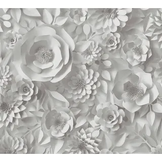 A.S. Création Blumentapete 3D selbstklebend - Tapete 3D-Optik grau weiß - Tapete selbstklebend floral grau - 0,52 x 2,5m - Made in Germany