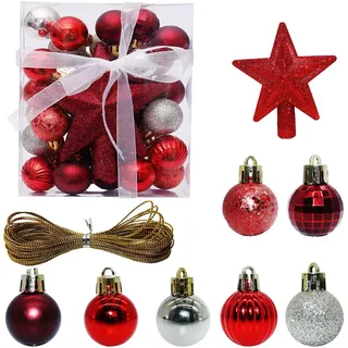 Diyxisk Weihnachtskugeln 30 Stück Mini Christbaumkugeln 3cm Weihnachtsbaumkugeln Inklusive 10m Seil Weihnachtsbaumschmuck, für die Feiertagsdekoration in Einkaufszentren, Restaurants und Büros