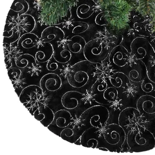 CITÉTOILE Weihnachtsbaum Rock Christbaumdecke Kunstfell Glitter Schneeflocke Rund Weihnachtsbaumdecke Fell Christbaumständer Teppich für Weihnachtsfeiertag Deko, Schwarz, S