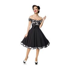 Belsira Schulterfreies Swing-Kleid Mittellanges Kleid schwarz weiß, Floral, M