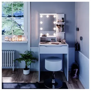 Vicco Schminktisch Vicco Ruben Weiß 60 cm mit LED Beleuchtung und Hocker, Model 34611 - Weiß