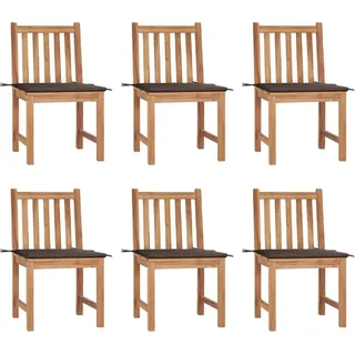 Gartenstühle 6 Stk. mit Kissen Massivholz Teak - Taupe, Bunt