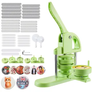 Vevor Buttonmaschine Knopfmachermaschine Badge Punch Press 58/75 mm, Pinmaker mit200 Knopfteilen & Kreisschneider & Zauberbuch & verstärkter ergonomischer Griff, DIY Badge Press Machine Grün