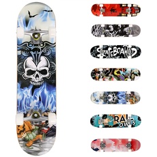 Hikole Skateboard, Komplettboard, Skateboard, Skateboard, Holz, 79 x 20 cm, kanadisches Ahorn, 89 A, für Anfänger, Kinder und Erwachsene, 3108-1, Modeschädel