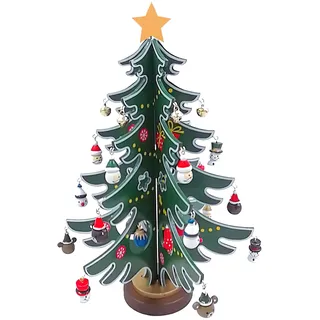 ITODA Weihnachten Deko Baum Mini Weihnachtsbaum DIY Miniatur Christbaum Künstlich Tannenbaum Rot Grün Weihnachtsdeko Holz Weihnachtsschmuck Stehend Christbaumschmuck Holzdeko Zimmer Fensterbank Tisch