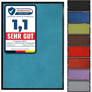 Floordirekt Schmutzfangmatte Monochrom | Fussmatte in 10 Größen & 8 Farben | Türmatte für innen & außen (90 x 150 cm, Türkis)