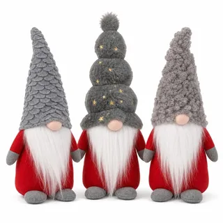 MIJOMA Weihnachtswichtel 3er Set - Deko-Wichtel mit hoher Mütze - skandinavische Stoff-Zwerge - 22 cm - Winterdeko Figuren für Weihnachten & Advent - stehende GNOME aus Plüsch (Grau)