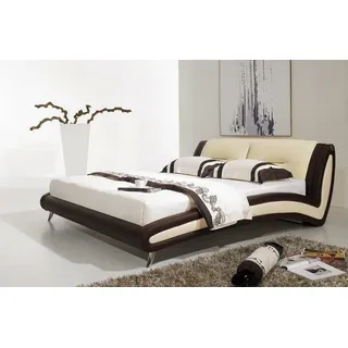 Designer Bett Betten Ehebett Doppelbett Polsterbett Schlafzimmer Lederbett JVmoebel - Beige, Braun