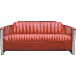 Echtleder Design Vintage Designsofa verdreifachen Aluminium Sofa 3Sitzer Bordaux - Rot